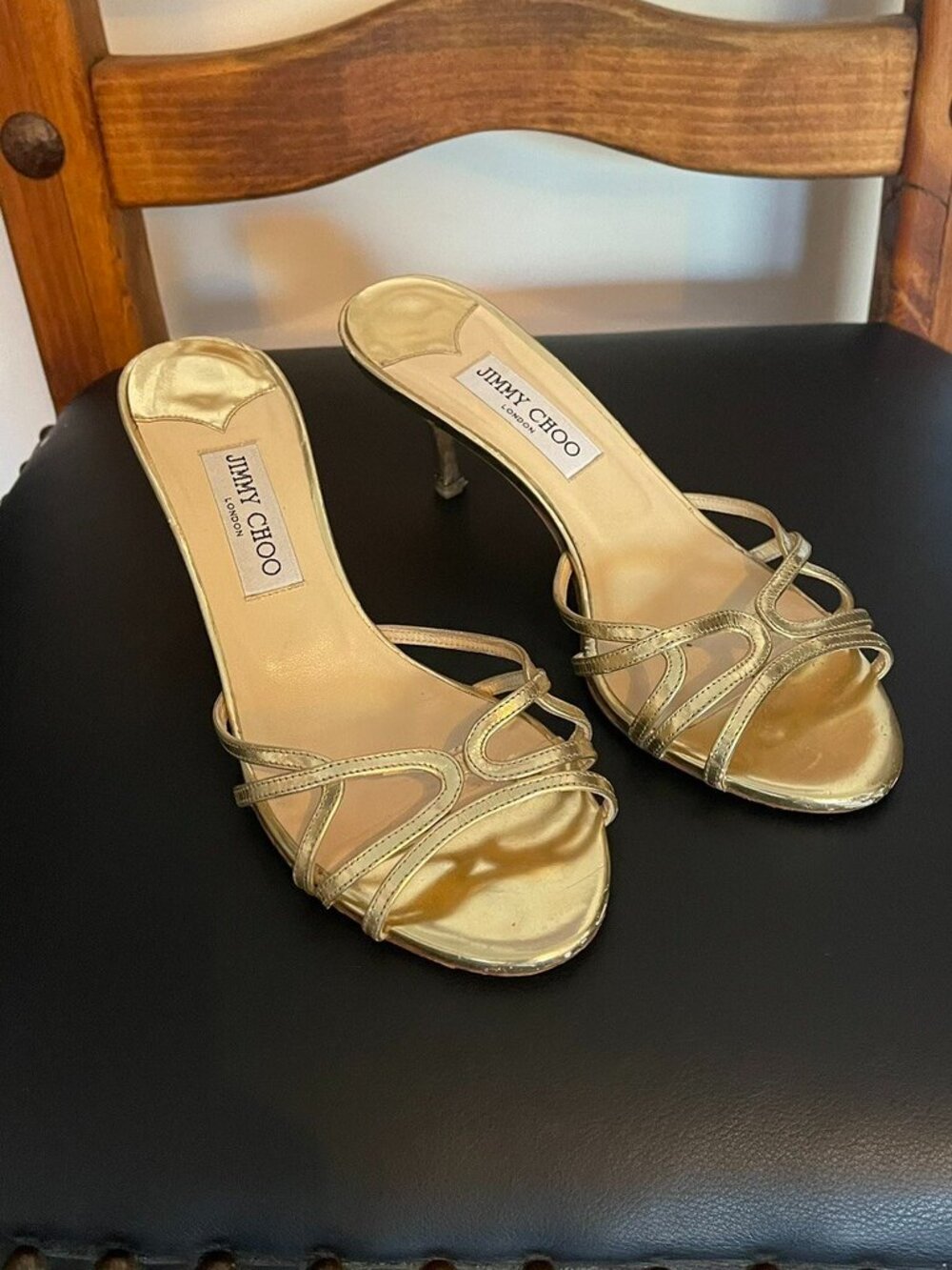 JIMMY CHOO GOLD HEEL OPEN TOE HEELS